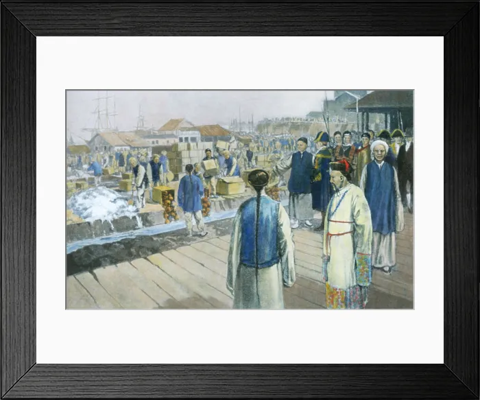 Framed Print : Commissioner Lin Zexu oversees the destruction of contraband opium seized from British traders