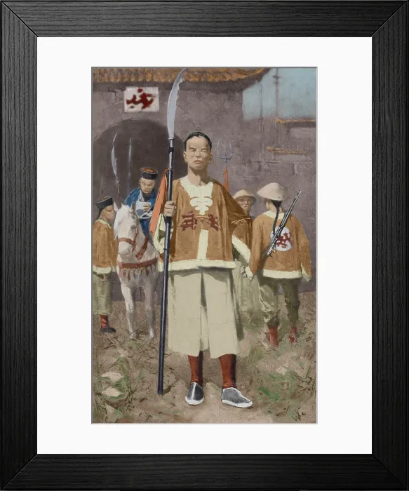 Framed Print : Chinese Boxer soldiers with a Mandarin leader, c. 1899-1900 Framed Print : Chinese Boxer soldiers with a Mandarin leader, c. 1899-1900