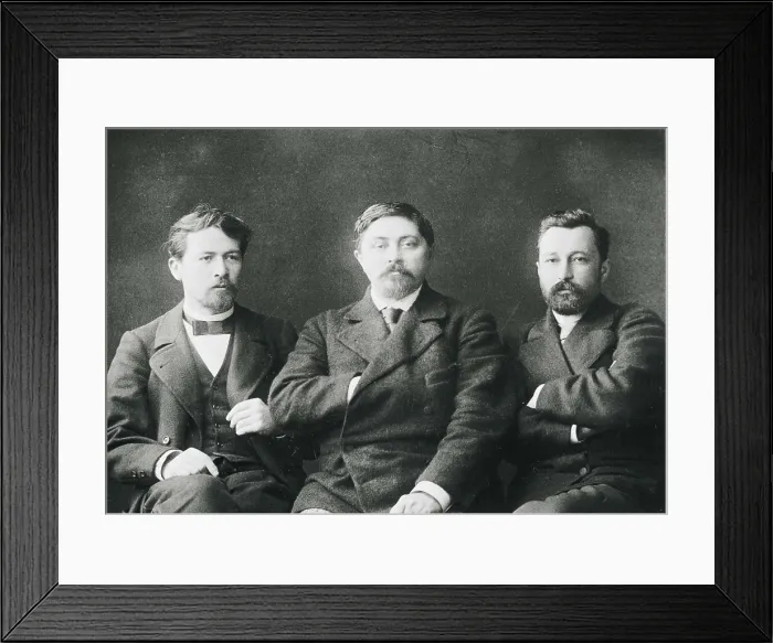 Framed Print : The Russian writers Anton Pavlovich Chekhov (left), Dmitry Narkisovich Mamin-Sibiryak (middle) and Ignatius Potapenko (1896). AISA / Everett Collection**US SALES ONLY**