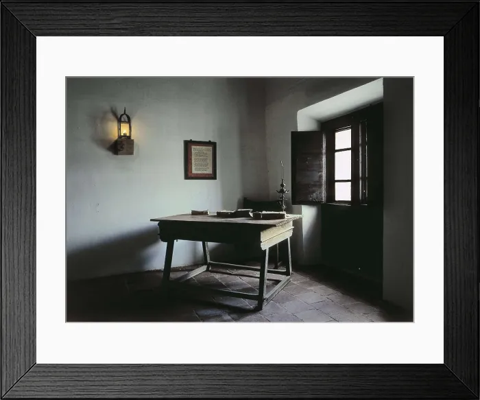 Framed Print : QUEVEDO y VILLEGAS, Francisco de (1580-1645). Quevedo's study in cell of convent of Santo Domingo. SPAIN. CASTILE-LA MANCHA. CIUDAD REAL. Villanueva de los Infantes