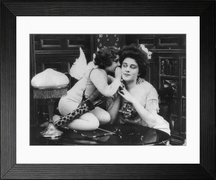 Framed Print : CUPID'S PRANKS, - Scene 1, Violette Hill (left), motion picture still by the Edison Manufacturing Company, 1908
