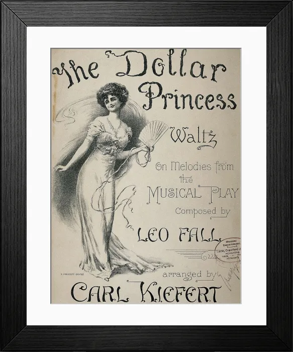 Framed Print : PRESCOTT DAVIES, Norman (1862-1915). The Dollar Princess. ca. 1909. Illustration of the musical comedy 'The Dollar Princess' by Leo Fall. Engraving