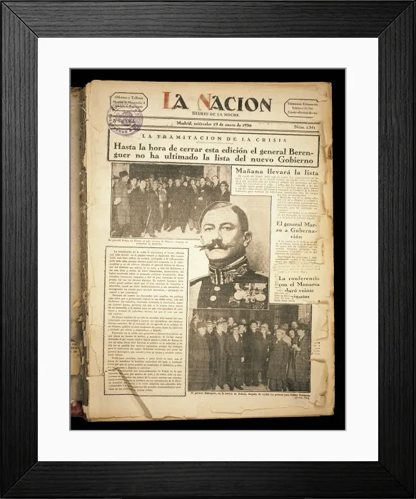 Framed Print : Spain (1930). Newspaper 'La Nacion' (29th January 1930). Cover with the news of the formation of the government presided by general Dmaso Bereguer. SPAIN. Madrid Framed Print : Spain (1930). Newspaper 'La Nacion' (29th January 1930). Cover with the news of the formation of the government presided by general Dmaso Bereguer. SPAIN. Madrid