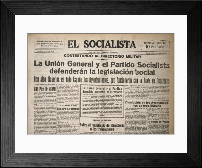 Framed Print : Spain (1923). Primo de Rivera's Dictatorship. Newspaper 'El Socialista' (1st October 1923)