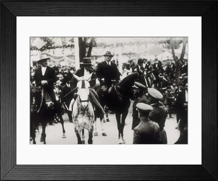 Framed Print : SPAIN. Sevilla. Spain (1927). Primo de Rivera's Dictatorship. The queen Victoria Eugenia de Battenberg and Miguel Primo de Rivera on horseback visiting the Sevilla April Fair