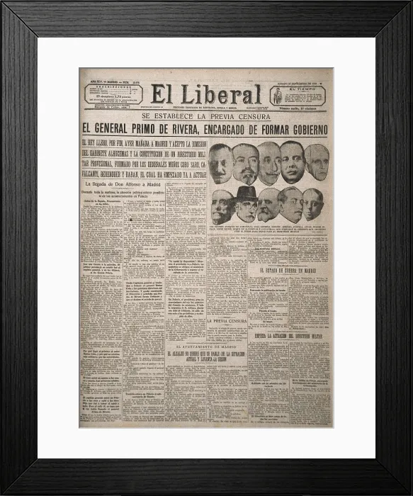 Framed Print : Spain (1923). Primo de Rivera's Coup d'Etat. Newspaper 'El Liberal' (15th September 1923) Framed Print : Spain (1923). Primo de Rivera's Coup d'Etat. Newspaper 'El Liberal' (15th September 1923)
