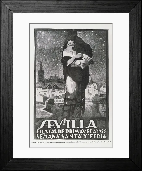 Framed Print : Spain (1925). Poster of the Festivals of Springtime, Holy Week and April Fair. Published in the magazine 'La Esfera' (21st March 1925) Framed Print : Spain (1925). Poster of the Festivals of Springtime, Holy Week and April Fair. Published in the magazine 'La Esfera' (21st March 1925)