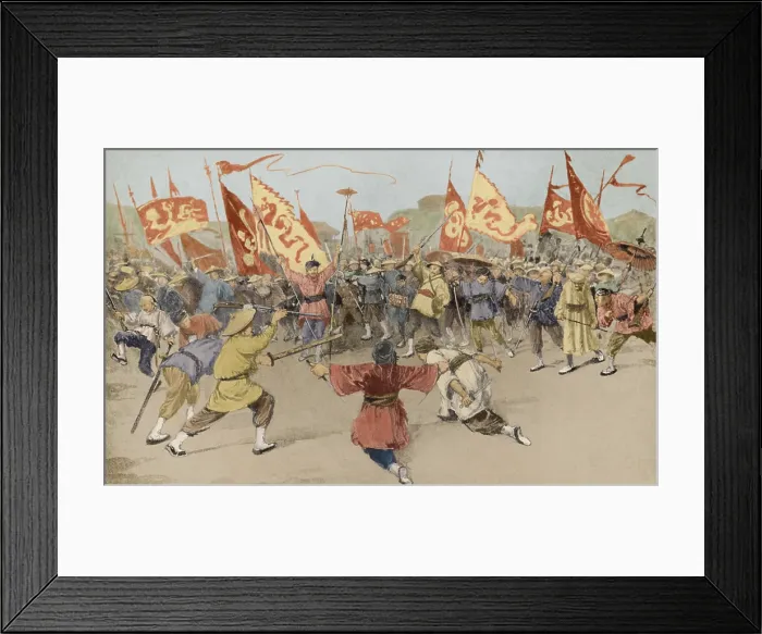 Framed Print : Assembly of Chinese Boxers performing their martial arts exercises, ca. 1899-1900