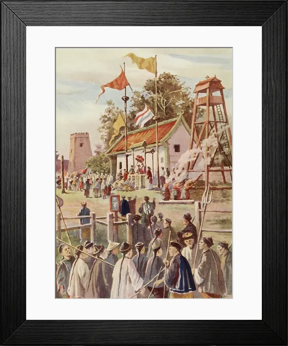 Framed Print : Chinese Boxers enlisting at a military post presided over by a government Mandarin. The Dowager Empress Cixi initally approved of the Fists of Righteous Harmony