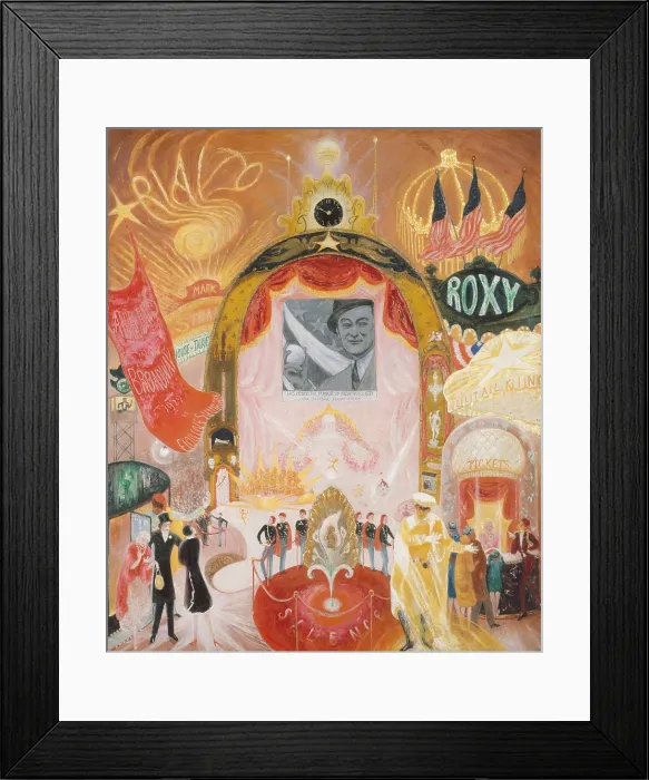 Framed Print : CATHEDRALS OF BROADWAY, by Florine Stettheimer, 1929, American painting, oil on canvas. Fanciful painting of neon-lit theaters, offering movies and theatrical performances Framed Print : CATHEDRALS OF BROADWAY, by Florine Stettheimer, 1929, American painting, oil on canvas. Fanciful painting of neon-lit theaters, offering movies and theatrical performances