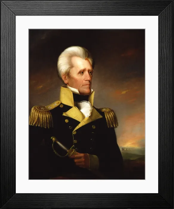 Framed Print : Andrew Jackson, 7th President of the United States, held office from 1829 to 1837. Ralph E. W. Earl portrait of 1835 depicts Jackson in his military commanders dress Framed Print : Andrew Jackson, 7th President of the United States, held office from 1829 to 1837. Ralph E. W. Earl portrait of 1835 depicts Jackson in his military commanders dress