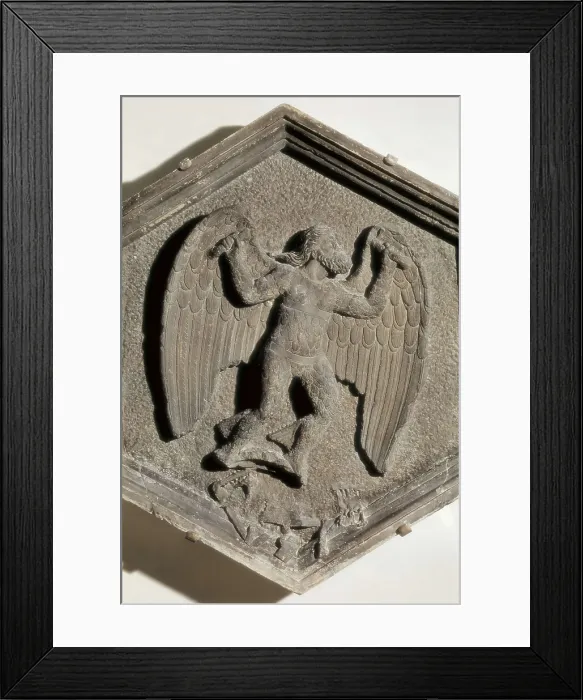 Framed Print : PISANO, Andrea da Pontedera, called Andrea (1270-1349). Icarus. 1337-1342. Renaissance art. Trecento. Relief on rock. ITALY. Florence. Opera del Duomo Museum