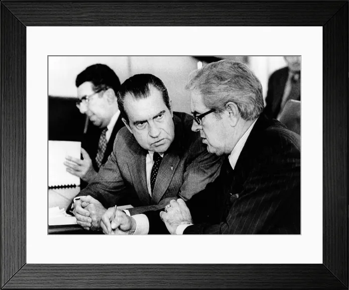 Framed Print : President Richard Nixon meets with the Cost of Living Council. L-R: Herbert Stein, Council of Economic Advisers chairman; Nixon; John Connelly, Treasury Secy. Mar. 23, 1972 Framed Print : President Richard Nixon meets with the Cost of Living Council. L-R: Herbert Stein, Council of Economic Advisers chairman; Nixon; John Connelly, Treasury Secy. Mar. 23, 1972
