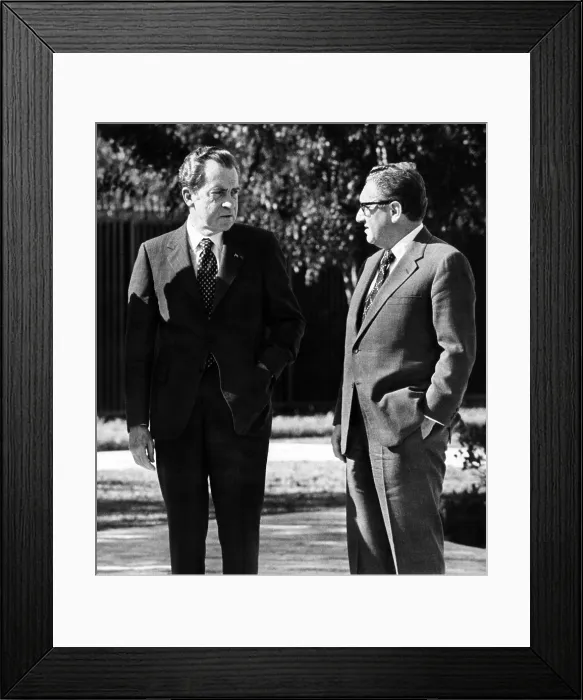 Framed Print : President Richard Nixon with his National Security Adviser, Henry Kissinger, as the Paris Peace Negotiations were reaching a long sought agreement. Jan. 14, 1973