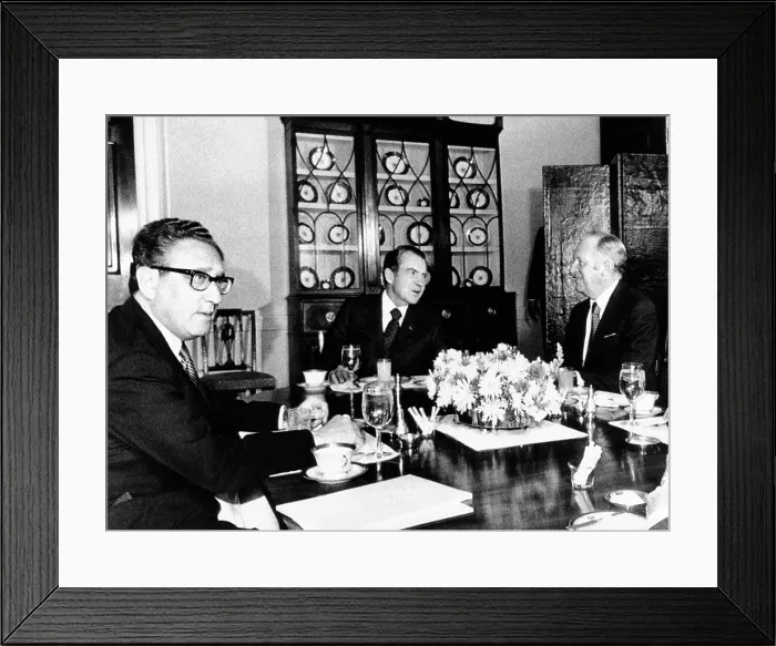 Framed Print : President Richard Nixon; William Rogers, Secy of State William Rogers, left; and Henry Kissinger at a breakfast meeting