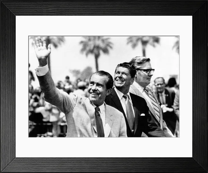 Framed Print : President Richard Nixon, Gov. Ronald Reagan, and Donald Johnson, Administrator of Veterans Affairs in Loma Linda, California Framed Print : President Richard Nixon, Gov. Ronald Reagan, and Donald Johnson, Administrator of Veterans Affairs in Loma Linda, California