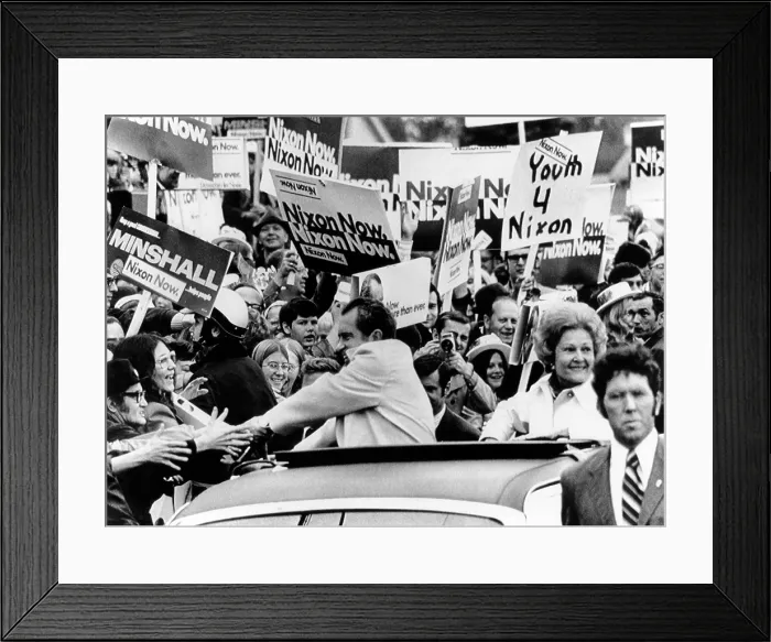 Framed Print : President Richard Nixon shakes hands with bystanders on his 80-mile motorcade campaign swing through Northeast Ohio. Oct. 28, 1972. (CSU_ALPHA_543) CSU Archives / Everett Collection