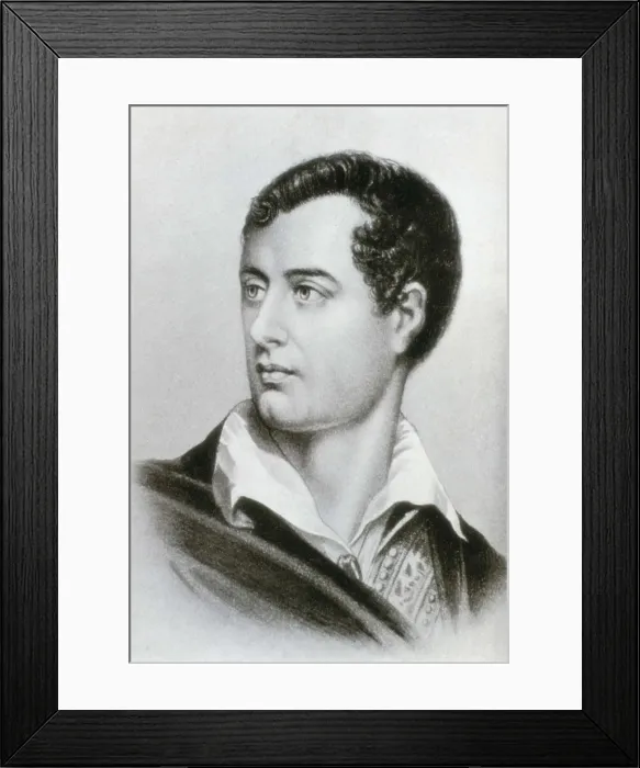Framed Print : Byron, George Gordon Byron, 6th Baron, called 'Lord Byron' (1788-1824). Portrait after a Thomas Phillips painting. Painting. SPAIN. Barcelona