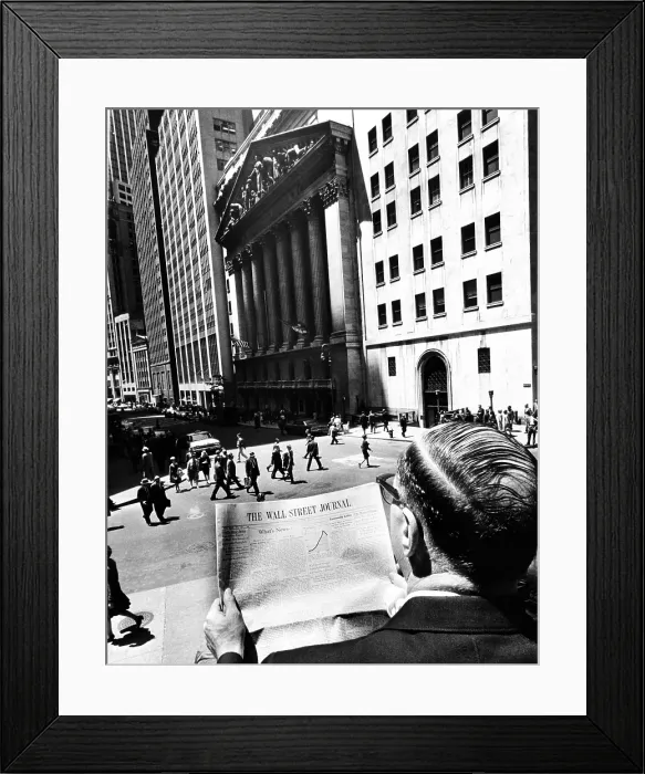 Framed Print : Wall Street Journal reader across the street from the New York Stock Exchange building Framed Print : Wall Street Journal reader across the street from the New York Stock Exchange building