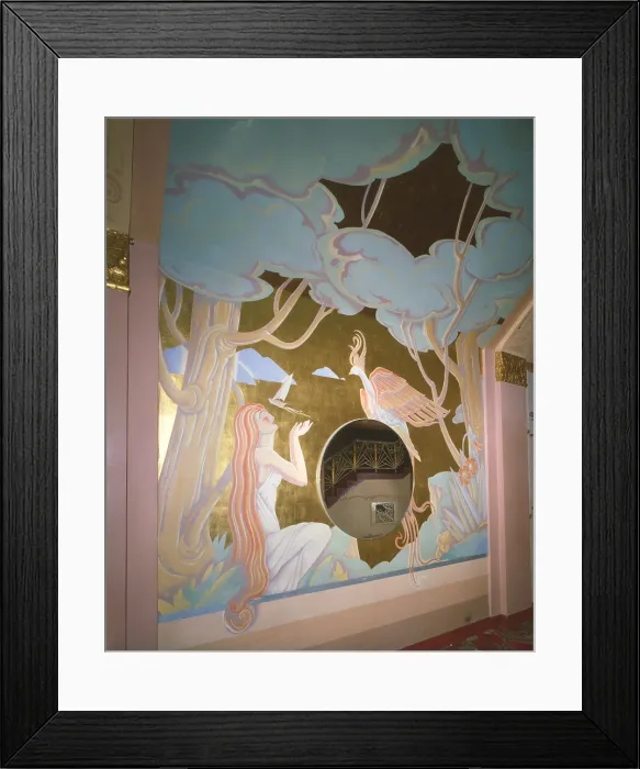 Framed Print : Movie Theaters, The Washoe Theater, interior detail of mural in lobby, designed by B. Marcus Priteca, 305 Main Street, Anaconda, Montana, circa 1994
