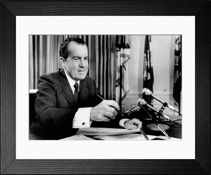 Framed Print : President Richard Nixon vetoing a $19.7 billion health and education bill. He told a nationwide television audience he vetoed it to avoid surrendering to inflation'. Jan