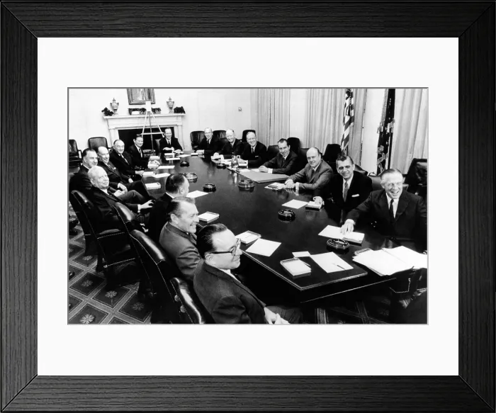 Framed Print : President Richard Nixon holds first formal meeting of his cabinet