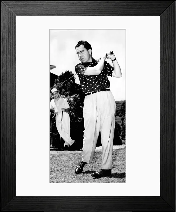 Framed Print : Vice President Richard Nixon golfing. He is at the first tee Greenbrier Resort's golf course on Memorial Day weekend. Hs golf partners included William Rogers, U.S