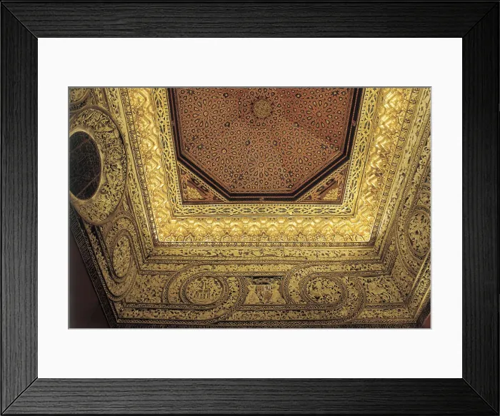 Framed Print : Royal Alcazar of Segovia. 11th-15th c. SPAIN. CASTILE AND LEON. SEGOVIA. Segovia. Throne Hall. Detail of the mudejar coffered ceiling dome. Mudejar art. Architecture