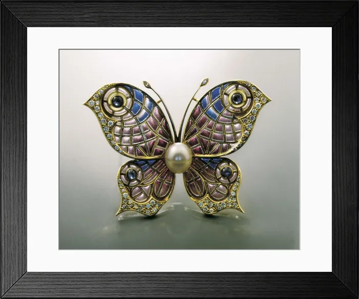 Framed Print : Modernist pin, butterfly-shaped. Enamel piece with precious stones inlaid. Modernism. Jewelry. Private Collection. AISA / Everett Collection**US SALES ONLY**
