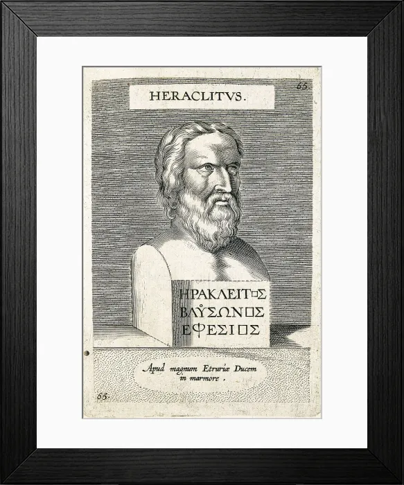 Framed Print : HERACLEITUS (540-480 BC). Illustration from the book 'Illustrium imagines' (1606). Engraving. SPAIN. Madrid. National Library. AISA / Everett Collection**US SALES ONLY** Framed Print : HERACLEITUS (540-480 BC). Illustration from the book 'Illustrium imagines' (1606). Engraving. SPAIN. Madrid. National Library. AISA / Everett Collection**US SALES ONLY**