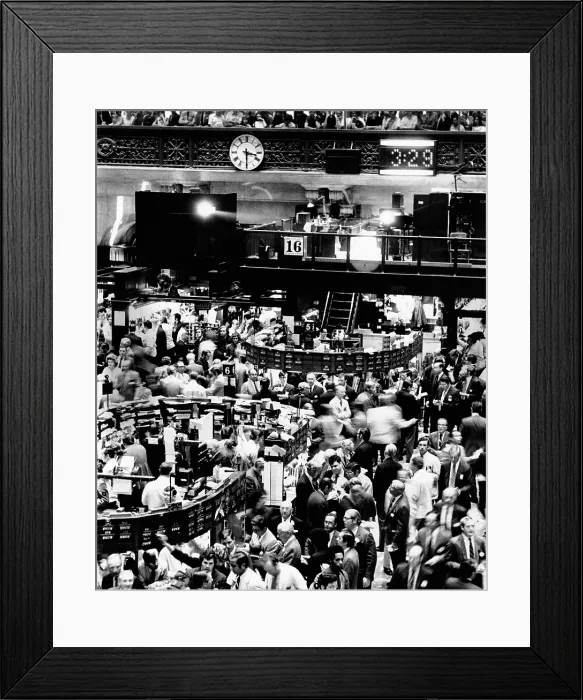 Framed Print : Trading floor of the New York Stock Exchange on August 16, 1971