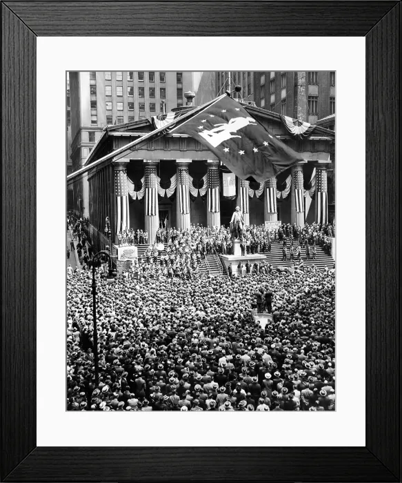 Framed Print : The New York Stock Exchange celebrates its 150th anniversary with the greatest war bond rally in the city's history