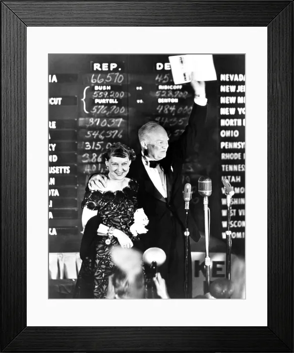 Framed Print : President-elect Dwight Eisenhower and his wife Mamie on election night at he Commodore Hotel Framed Print : President-elect Dwight Eisenhower and his wife Mamie on election night at he Commodore Hotel