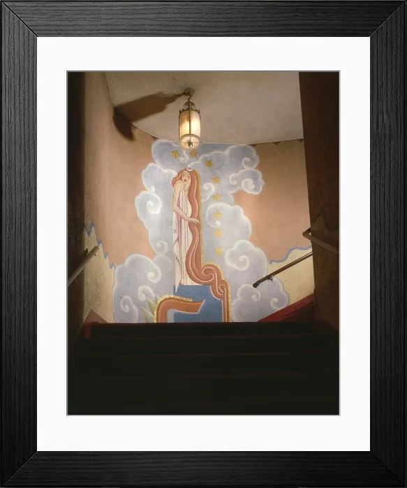 Framed Print : Movie Theaters, The Washoe Theater, interior detail of mural at stairway, designed by B. Marcus Priteca, 305 Main Street, Anaconda, Montana, circa 1994