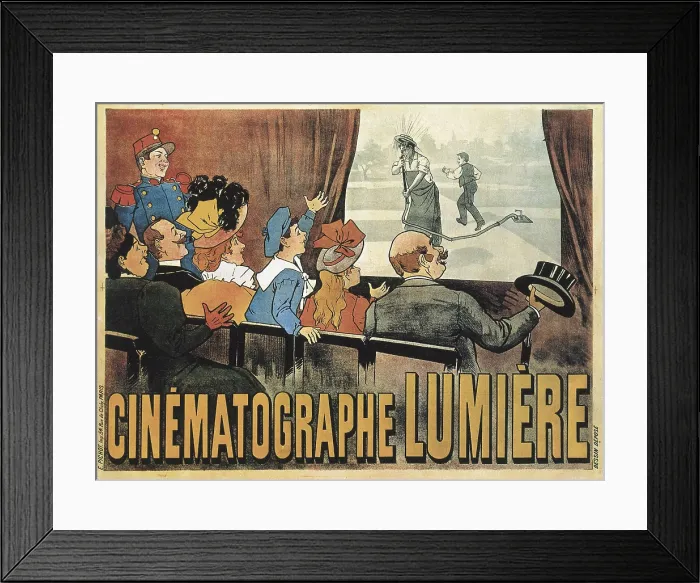 Framed Print : Poster advertising the showing of 'El regador regado' (1895-1896) with the Lumiere cinematographe at the basement of the Grand Caf in Paris. Drawing. FRANCE