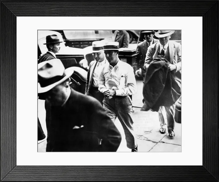 Framed Print : Alvin Karpis, Public Enemy No. 1, walks behind his captor, J. Edgar Hoover, director of the FBI, (at left) into Federal Court in St. Paul, Minn. May 03, 1936 Framed Print : Alvin Karpis, Public Enemy No. 1, walks behind his captor, J. Edgar Hoover, director of the FBI, (at left) into Federal Court in St. Paul, Minn. May 03, 1936