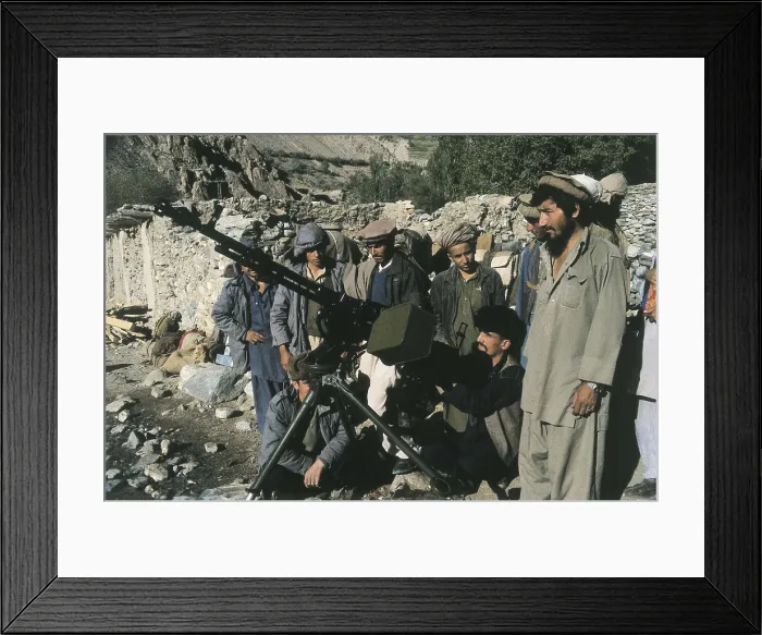 Framed Print : Afghanistan. Civil War. Afghan Mujahideens with a machine gun in Garam Chamsa. AISA / Everett Collection**US SALES ONLY**