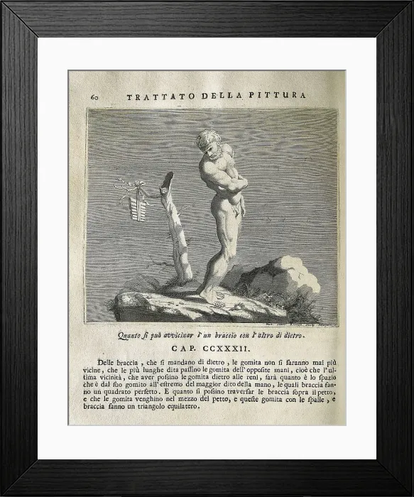 Framed Print : LEONARDO DA VINCI (1452-1519). 'Teatrise on Painting'. Edition printed in Naples by Francesco Ricciardo and Vincenzo and Nicola Rispoli (1733)