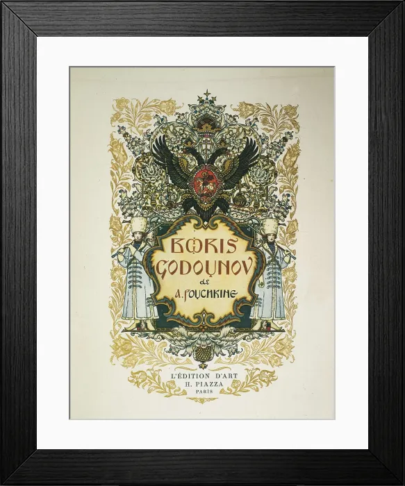 Framed Print : Cover of Pushkin's drama 'Boris Godunov' illustrated by Boris Zworykine and published in Paris in 1927. Engraving. SPAIN. Barcelona