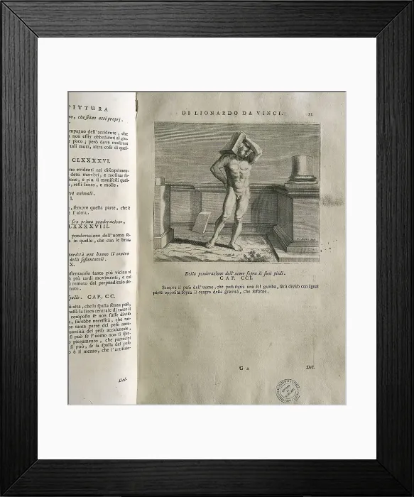 Framed Print : LEONARDO DA VINCI (1452-1519). 'Teatrise on Painting'. Edition printed in Naples by Francesco Ricciardo and Vincenzo and Nicola Rispoli (1733) Framed Print : LEONARDO DA VINCI (1452-1519). 'Teatrise on Painting'. Edition printed in Naples by Francesco Ricciardo and Vincenzo and Nicola Rispoli (1733)