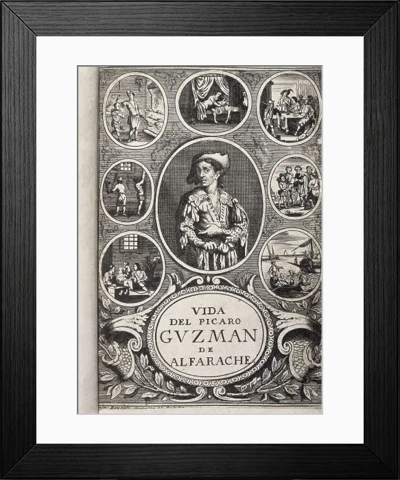 Framed Print : BOUTTATS, Gaspar (1640-1695); ALEMAN, Mateo (1547-1615). Front page of the work 'Vida del pcaro Guzmn de Alfarache' (Life of crafty Guzman de Alfarache) (1599-1604)