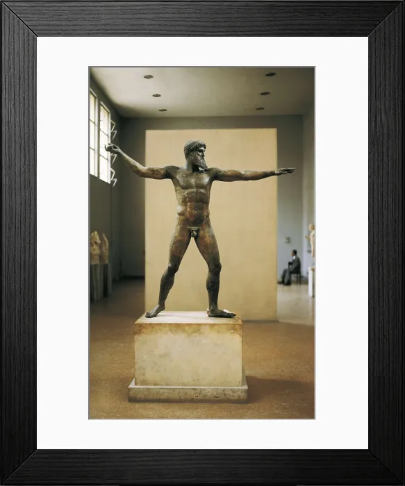 Framed Print : The Poseidon of Artemision. 460 BC. Classical Greek art. Sculpture on bronze. GREECE. Athens. National Museum of Archaeology. Proc: GREECE. EUBOEA