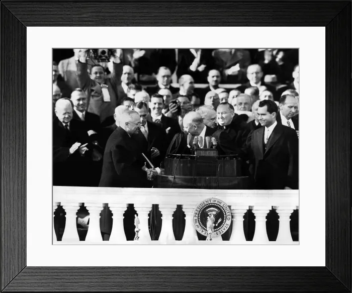 Framed Print : Four presidents at Dwight Eisenhower's first inauguration L-R: Herbert Hoover, Harry Truman, Eisenhower, and Richard Nixon. Jan. 20, 1953