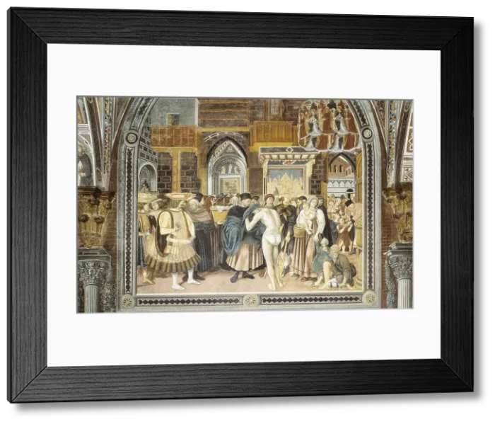 Framed Print : DOMENICO DI BARTOLO (1400-1447). Distribution of Alms. 1441-1444. ITALY. Siena. Ospedale di Santa Maria della Scala (Santa Maria della Scala Hospital). Center detail Framed Print : DOMENICO DI BARTOLO (1400-1447). Distribution of Alms. 1441-1444. ITALY. Siena. Ospedale di Santa Maria della Scala (Santa Maria della Scala Hospital). Center detail