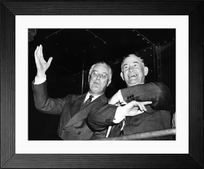 Framed Print : President Franklin Roosevelt with Senate Majority Leader Alben Barkley during the 1938 mid-term elections