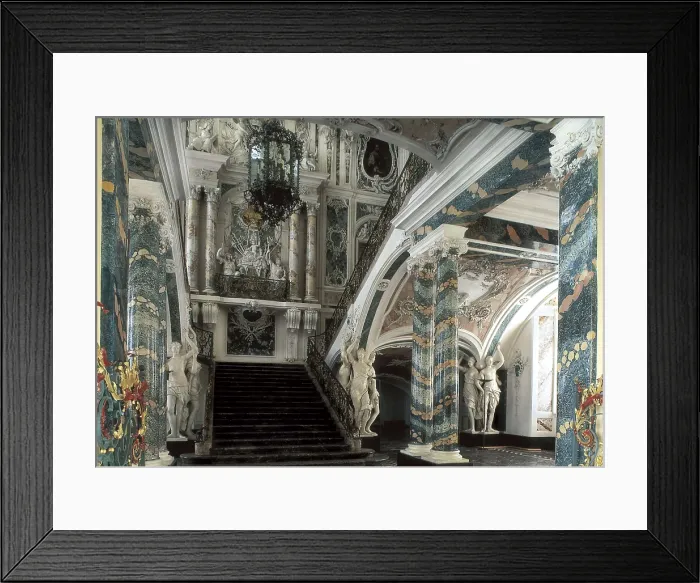 Framed Print : NEUMANN, Johann Balthasar (1687-1753). Palace of Augustusburg. Main staircase. 1740-1746. GERMANY. Brhl. Augustusburg Palace. Decorated with Carrara marble, caryatids and stuccos