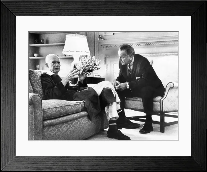 Framed Print : President Johnson visits former President Dwight Eisenhower at Walter Reed Hospital. The General was recuperating from a heart attack. June 11, 1968 Framed Print : President Johnson visits former President Dwight Eisenhower at Walter Reed Hospital. The General was recuperating from a heart attack. June 11, 1968