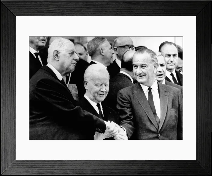 Framed Print : Heads of State at the funeral of Conrad Adenauer. L-R: Presidents Charles DeGaulle, Heinrich Luebke, and Lyndon Johnson in a three way handshake, April 25, 1967 Framed Print : Heads of State at the funeral of Conrad Adenauer. L-R: Presidents Charles DeGaulle, Heinrich Luebke, and Lyndon Johnson in a three way handshake, April 25, 1967