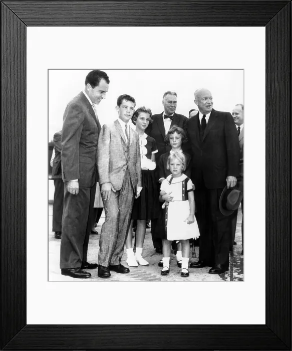 Framed Print : President Eisenhower's grandchildren see him off on his trip the East Asia. L-R: Vice Pres