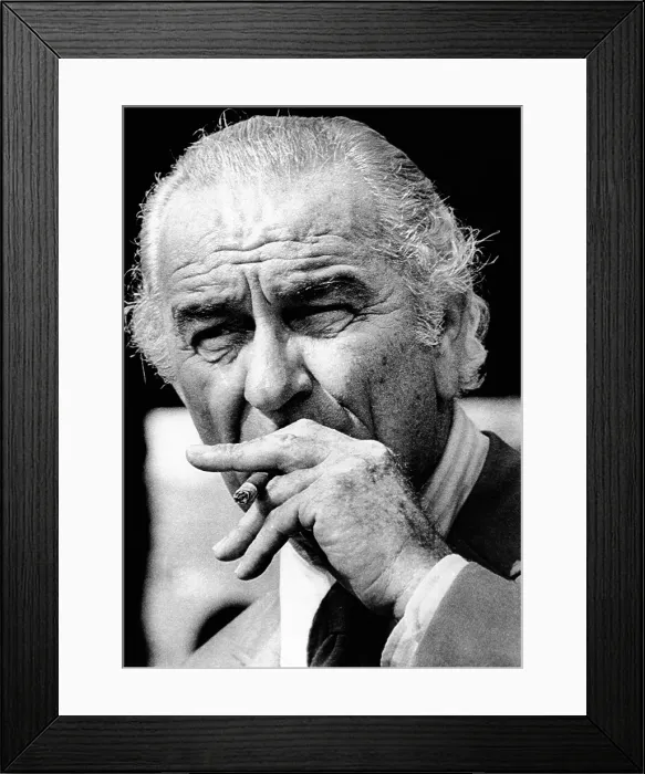 Framed Print : Former President Lyndon Johnson resumed smoking after he left the presidency. He quit his 60 cigarette per day habit after his 1955 heart attack